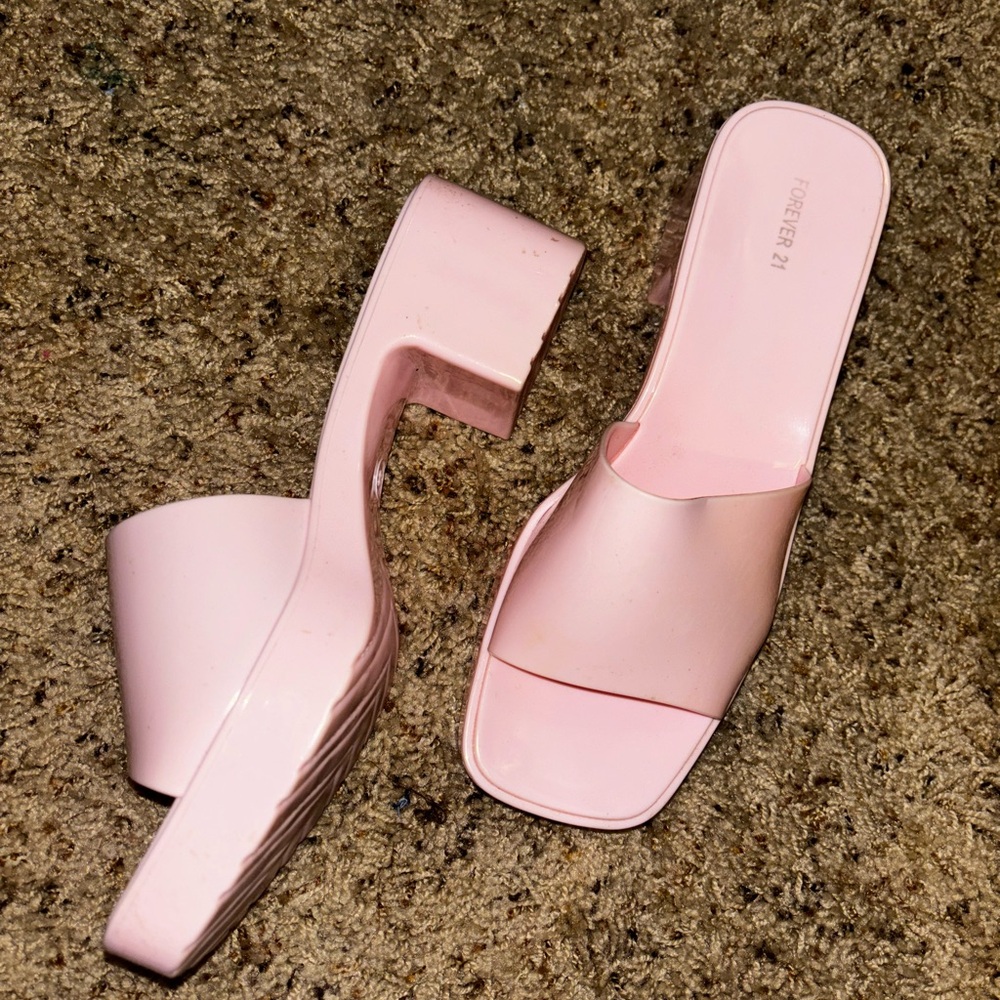 pink chunky heel sandals